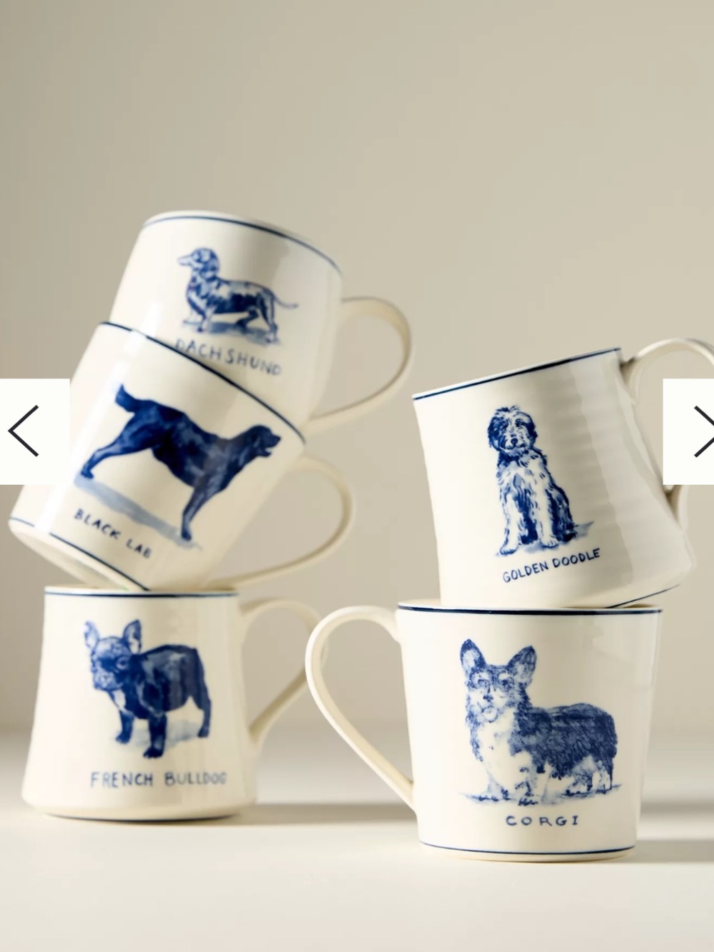 Anthropologie Cream Mug with Blue French Bulldog Illustration by Molly Hatch. - Picture 2 of 10